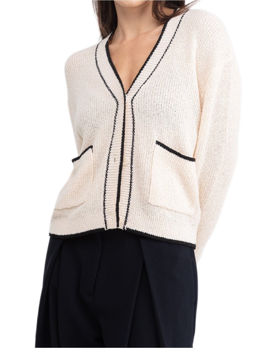 Oak + Fort Contrast Trim Cardigan